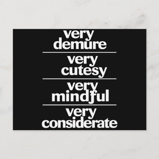 Zeer demure Zeer schattig Zeer attente demure Briefkaart (Voorkant)