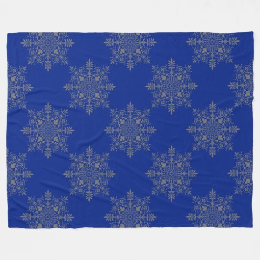 Zeer Elegant Damask Pattern Royal Blue Fleece Deken (Voorkant (Horizontaal))