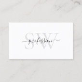 Zeer elegant wit licht pasta grijs met monogram visitekaartje (Voorkant)