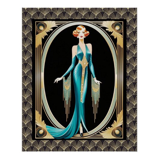 Zeer elegante art deco dame. perfect poster (Voorkant)