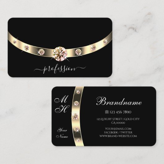 Zeer elegante zwarte en gouden mousserende diamant visitekaartje (Voorkant / Achterkant)