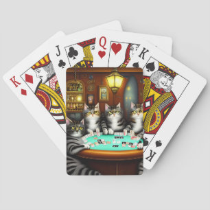 Zeer gedetailleerde katten spelen poker pokerkaarten