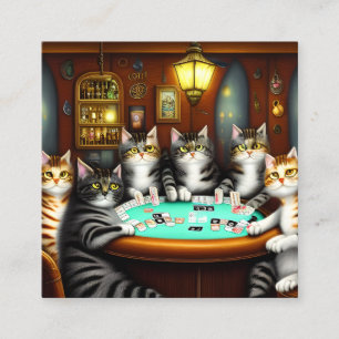 Zeer gedetailleerde katten spelen poker vierkante visitekaartje