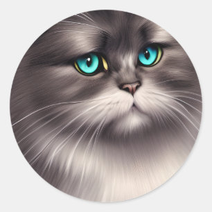Zeer gedetailleerde Perzische Kat Digital Triptych Ronde Sticker