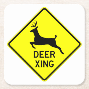 Zeer gefingeerde klassieke deer Crossing Sign Onde Vierkante Kartonnen Onderzetter