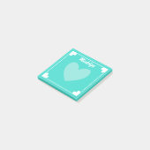 Zeer Girly Bright Turquoise White Hearts Jouw naam Post-it® Notes (Schuin)