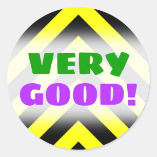 "ZEER GOED!" + Zwart en geel Chevron-achtig patroo Ronde Sticker