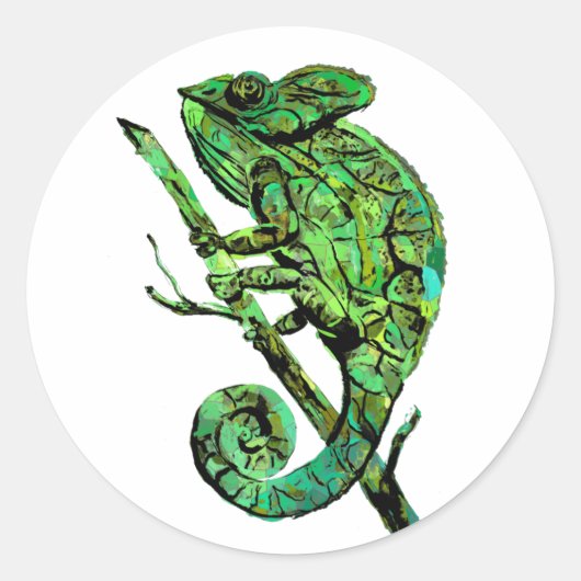 Zeer groene Chamaleon Ronde Sticker (Voorkant)