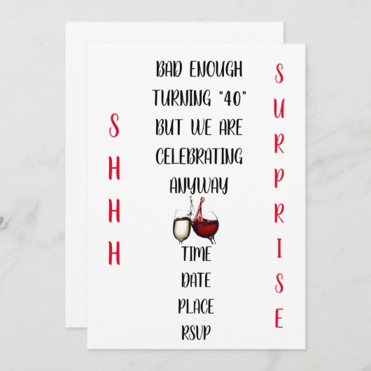 ZEER HILARISCH & ORIGINEEL ***VERJAARDAGSPARTY 40* KAART (Voorkant / Achterkant)