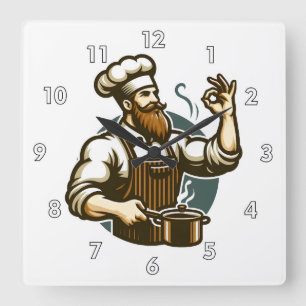 Zeer koele en kleurrijke perfecte chef-kok vierkante klok