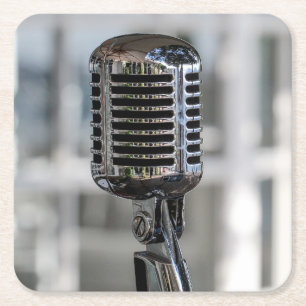 Zeer koude  Retrostijl microfoon Vierkante Kartonnen Onderzetter