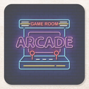 Zeer leuke klassieke Arcade Game Room w / Joystick Vierkante Kartonnen Onderzetter