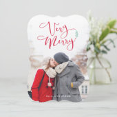 Zeer Merry Red Script-kerstfotokaarten Feestdagenkaart (Staand voorkant)