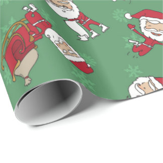 Zeer Merry Skinny Santa Gift Wrap Metallic Green Cadeaupapier