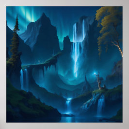 Zeer mooi en gedetailleerd blauw en gouden aurora poster