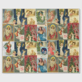 Zeer oude kerstkaarten met Angels Collage Cadeaupapier (Vlak)