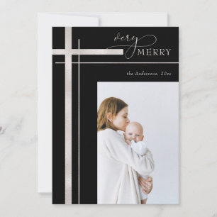 Zeer prettig Faux Foil Eén foto-kerst voor religie Feestdagenkaart