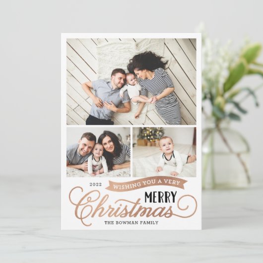 Zeer prettig kerstscript 3 Foto Feestdagenkaart (Staand voorkant)