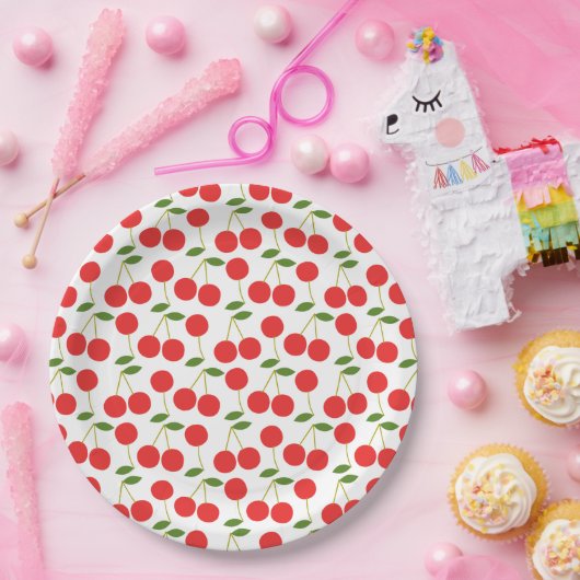 Zeer rood Cherry Pattern Papieren Bordje (Feest)