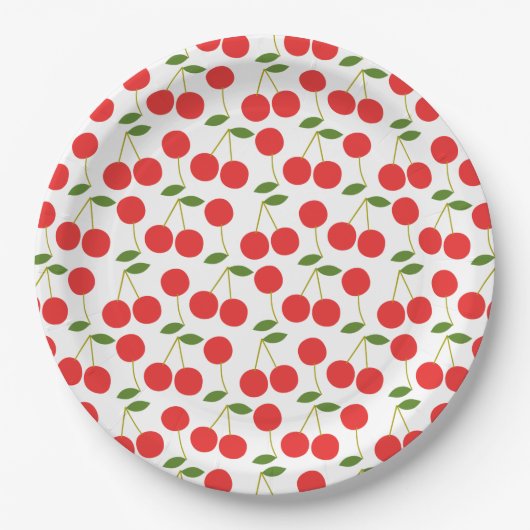 Zeer rood Cherry Pattern Papieren Bordje (Voorkant)