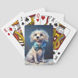 Zeer Schattig Hondje Met Blauwe Vlinderdas Pokerkaarten