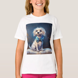 Zeer Schattige Hond Met Blauwe Vlinderdas T-shirt