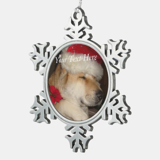 Zeer schattige hond met kerstmuts tin sneeuwvlok ornament (Rechts)