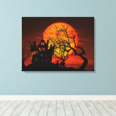 Zeer uitgesproken halloween Scene met Giant Moon Canvas Afdruk (Insitu (Houten vloer))
