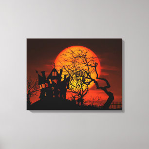 Zeer uitgesproken halloween Scene met Giant Moon Canvas Afdruk