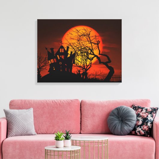 Zeer uitgesproken halloween Scene met Giant Moon Canvas Afdruk (Insitu (Woonkamer))