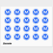 Zeer veelblauw en wit monogram & tekst ronde sticker (Vel)