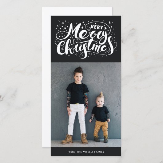 Zeer vrolijk kerst fotokaartje | Gedempt zwart Feestdagenkaart (Voorkant / Achterkant)