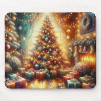 Zeer vrolijke en heldere kerstboom op een dikke muismat