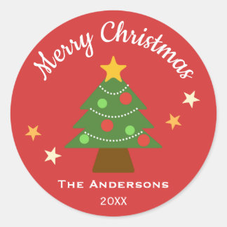 Zeer vrolijke sterrenlicht kerstboom ronde sticker