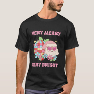 Zeer vrolijke zeer heldere vintage disco-santa roz t-shirt