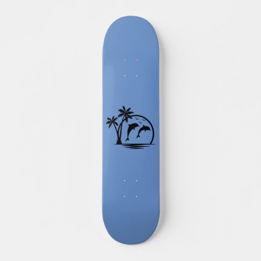 Zeescape Dolphin Jumping Palm Tree Ocean Skateboard (Voorkant)