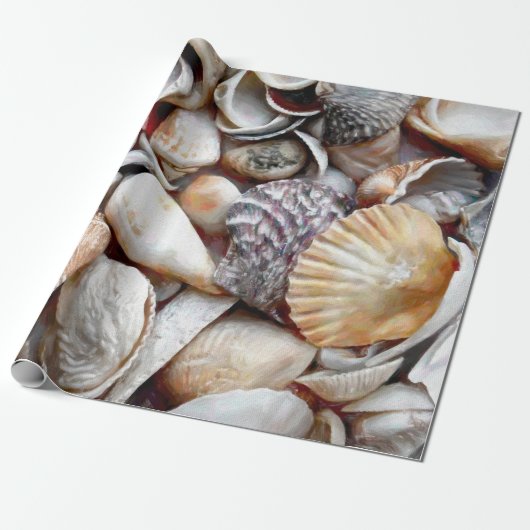 Zeeschalen en zeestrand prachtige ontkoppeling cadeaupapier (Uitgerold)
