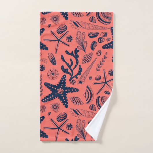 Zeeschalen levende koraalachtergrond bad handdoek (Handdoek)