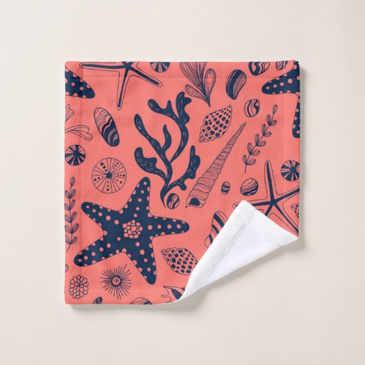 Zeeschalen levende koraalachtergrond bad handdoek (Wasdoekje)