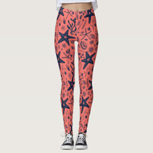 Zeeschalen levende koraalachtergrond leggings