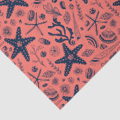 Zeeschalen levende koraalachtergrond tissuepapier (Detail)