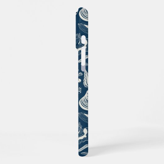 Zeeschalen op donkerblauw iPhone hoesje (Linkerkant)