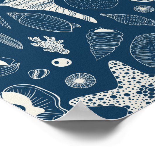 Zeeschalen op donkerblauw poster (Hoek)