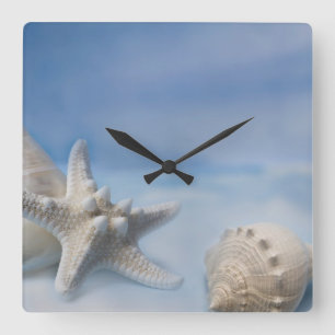 Zeescheldoppen Star Fish Hand Painted Blue Waterve Vierkante Klok