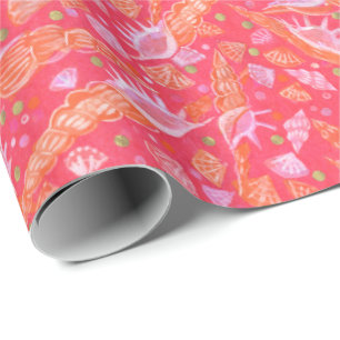 Zeeschells schelpen Mollusk Nautical Pattern Red Cadeaupapier