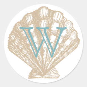 Zeeschelp   Effen bruine sint-jakobsschelp-monogra Ronde Sticker