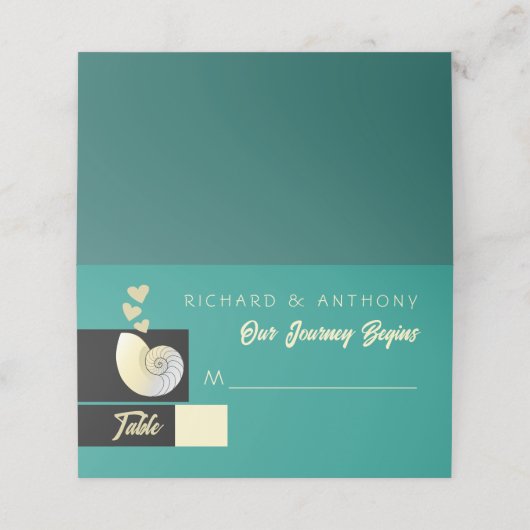 Zeeschelp en harten, strand bruiloft (Buitenkant ongevouwen)