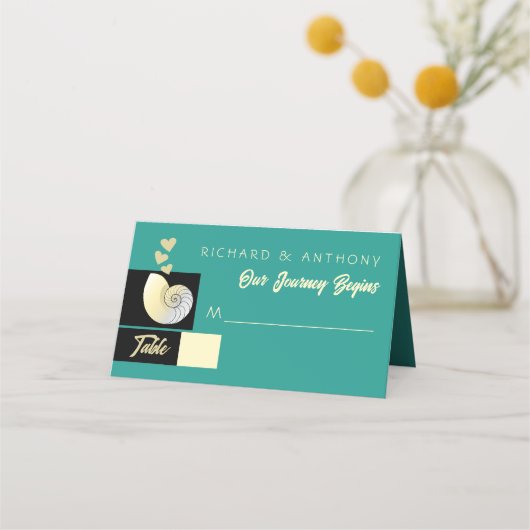 Zeeschelp en harten, strand bruiloft (Voorkant)