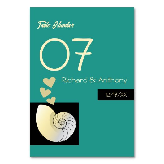 Zeeschelp en harten, strand bruiloft kaart (Achterkant)