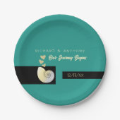 Zeeschelp en harten, strand bruiloft papieren bordje (Voorkant)